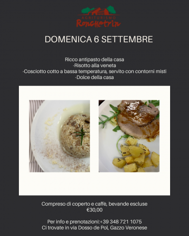 Agriturismo Ronchetrin - DOMENICA 6 SETTEMBRE PRANZO
