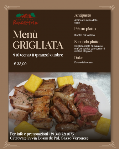 Agriturismo Ronchetrin - GRIGLIATONA  WEEK-END DAL 09 AL 11 OTTOBRE
