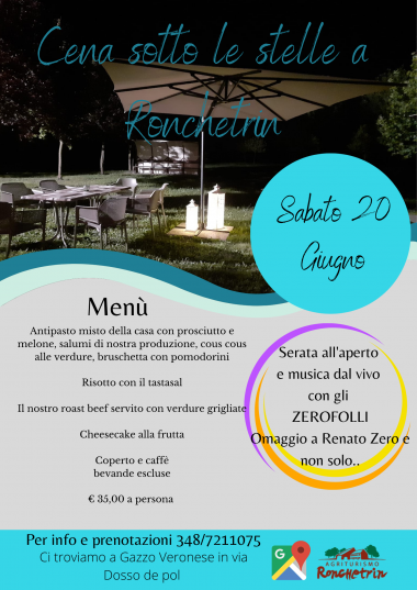 Agriturismo Ronchetrin - SERATA ALL'APERTO CON MUSICA DAL VIVO