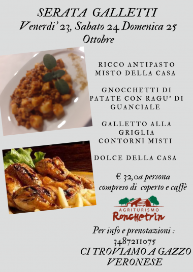 Agriturismo Ronchetrin - GNOCCHI E GALLETTO  dal 23 al 25 ottobre